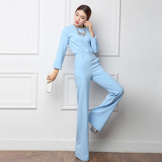 JuliaFashion - Sexy Blue Yellow Rompers Playsuit Wide Leg Jumpsuits