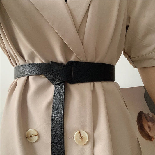 JuliaFashion-Knotted Decoration Skirt Simple Long Wide Belts