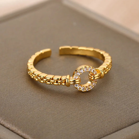 JuliaFashion-Fashionable Gold Geometric O Shape Ring