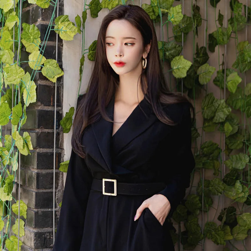 JuliaFashion - Winter Korean Style Turn Down Collar Belted Long Jumpsuits