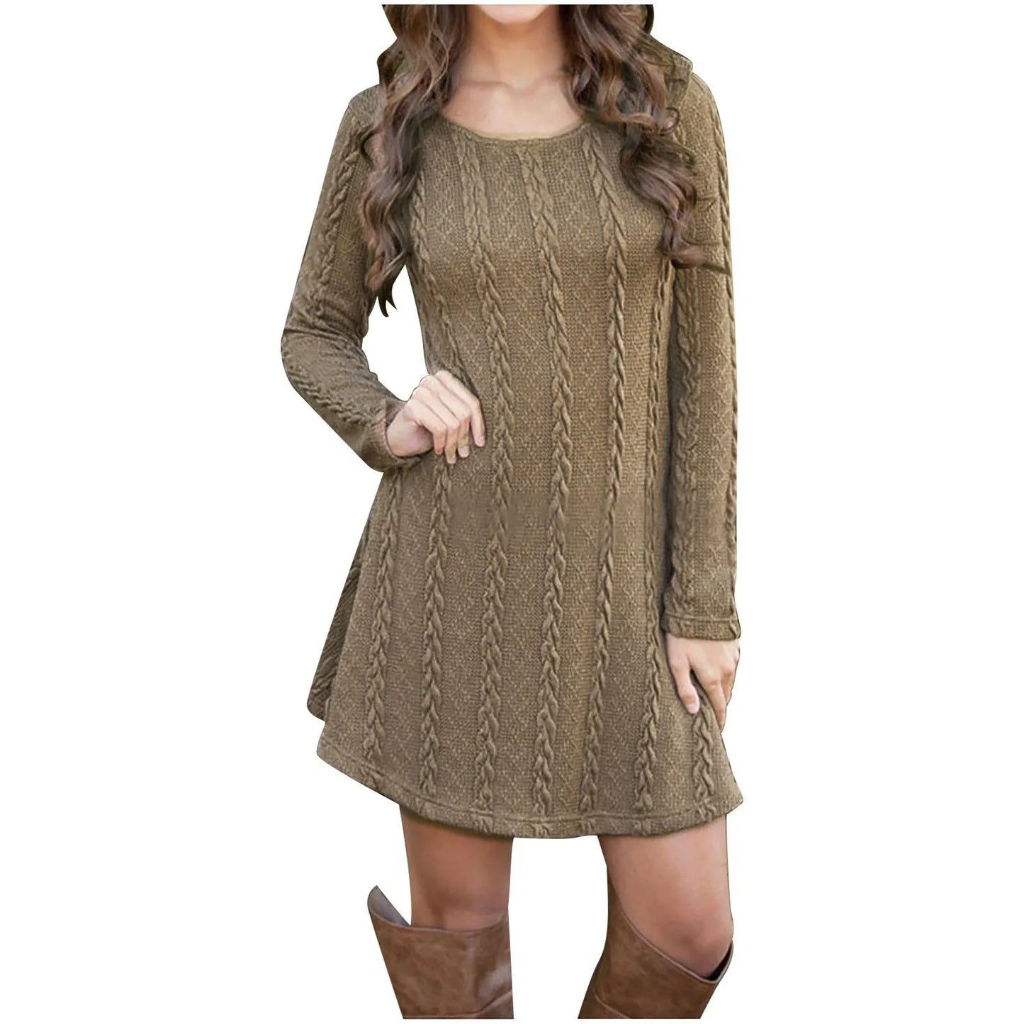 JuliaFashion - 2024 Autumn Spring Women Causal Knit Short Sweater Solid O Neck Long Sleeve Loose Mini Knitted Woman Clothing Dress