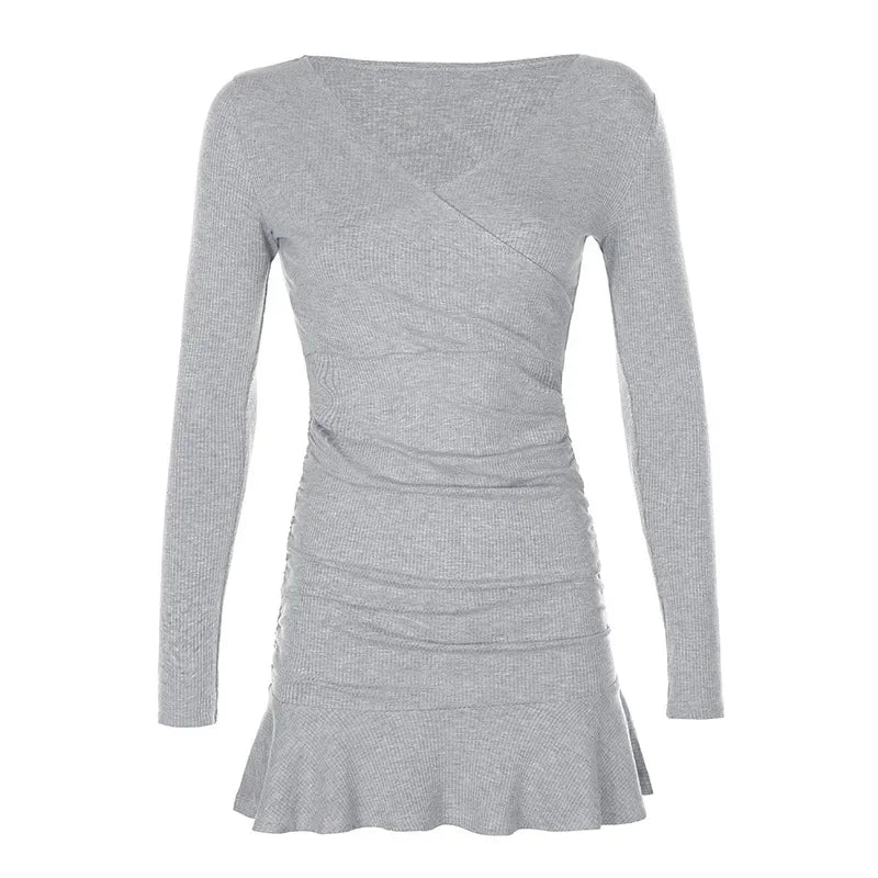 Julia Fashion - Package Hips Split Knitted Long Sleeve Bodycon Mini Dress