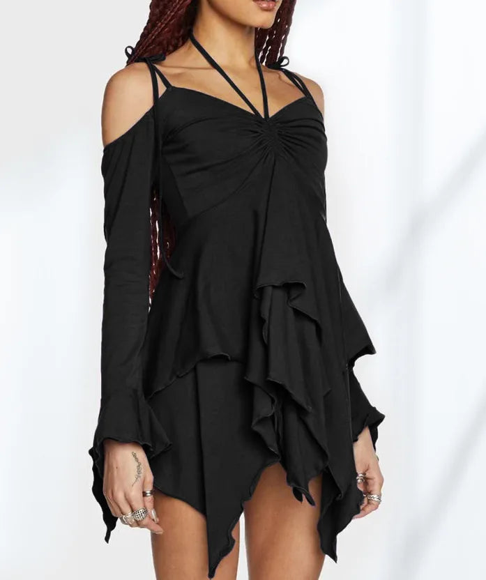 Julia Fashion - Long Sleeve Irregular Spice Bodycon Casual Mini Dress