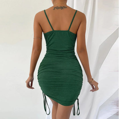 Julia Fashion - Slim-fit Mid-waist Solid Color Strap Inside Bodycon Elegant Women's Mini Dress
