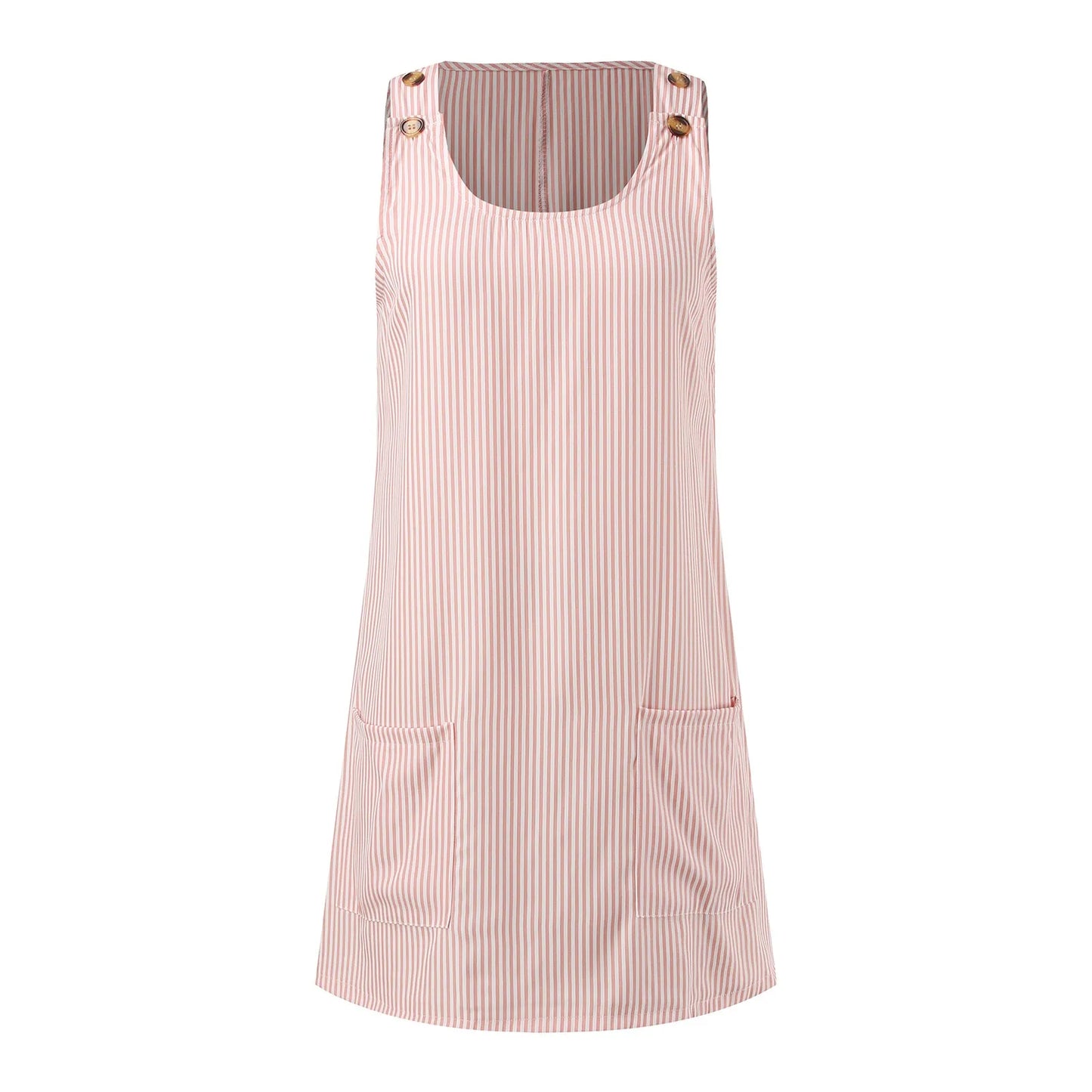 Julia Fashion - New Casual Pocket Striped Round Neck Loose A-line Mini Dress
