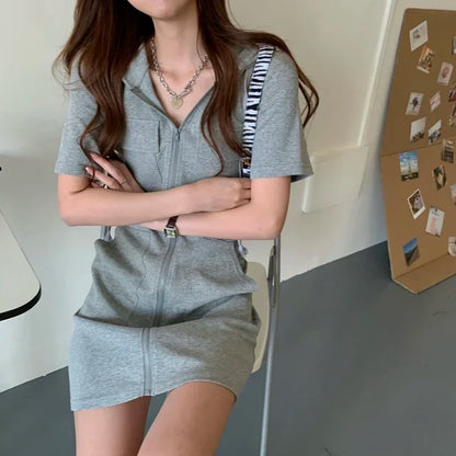 Julia Fashion - Short-sleeved Hooded Temperament Slimming Mini Dress