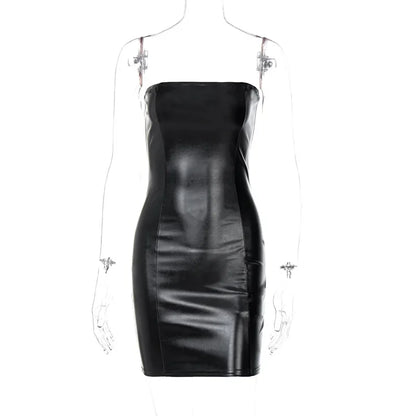 Julia Fashion - Sleeveless Casual Elegant Women's Leather Mini Dress