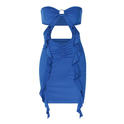 Julia Fashion - Fashion Boutonniere Edge Crop Bag Buttock Maxi Elegant Women's Mini Dress