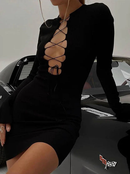 Julia Fashion - Sexy Long Sleeve Bodycon Vestido Knit Mini Dress