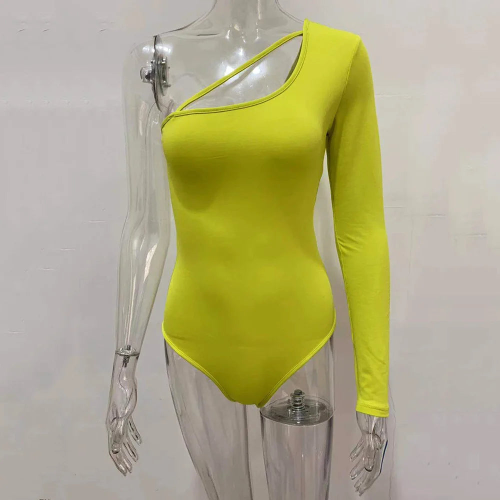 JuliaFashion - Long Sleeve Neon Green Bodycon Bodysuits