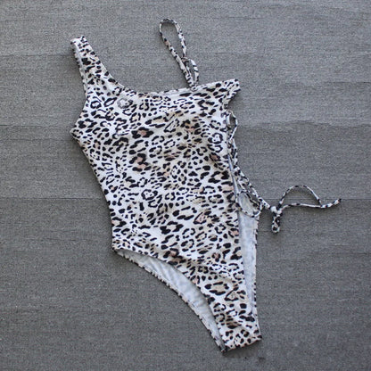 JuliaFashion - Leopard Print One-Shoulder Bandage Bodysuits