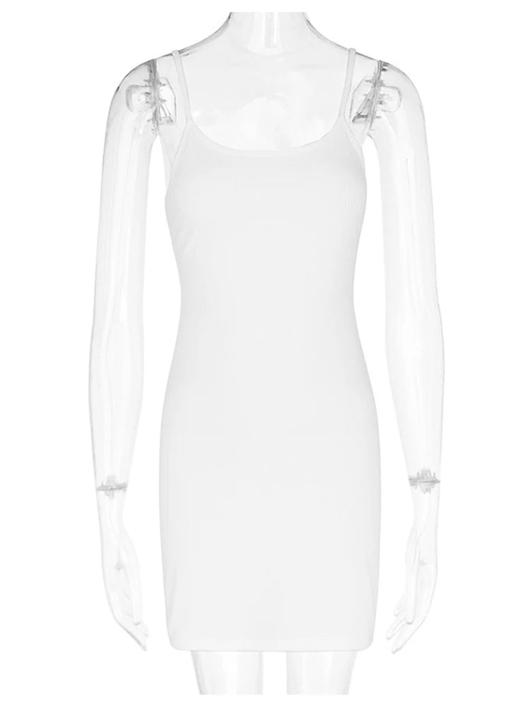 Julia Fashion - Basic White Spaghetti-strap Sleeveless A-line Mini Dress
