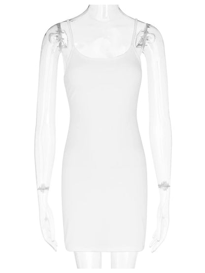 Julia Fashion - Basic White Spaghetti-strap Sleeveless A-line Mini Dress