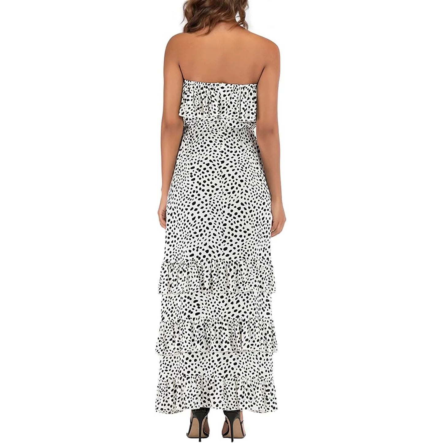 JuliaFashion - Bohemian Floral Ruffle Hem Strapless Maxi Women Elegant Casual Printed Split Floor-Length Ladies Summer Long Dress