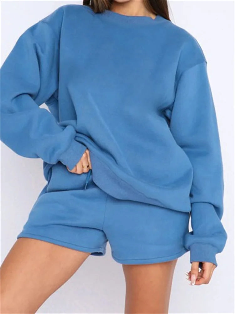 JuliaFashion - Workout Solid Pullovers Sweatshirts Tops Running Shorts Suits
