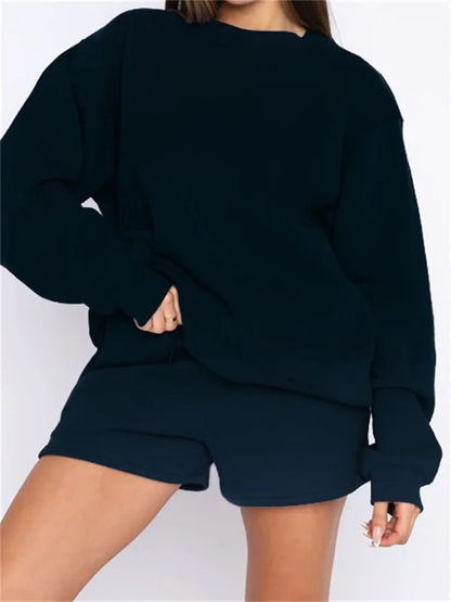 JuliaFashion - Workout Solid Pullovers Sweatshirts Tops Running Shorts Suits