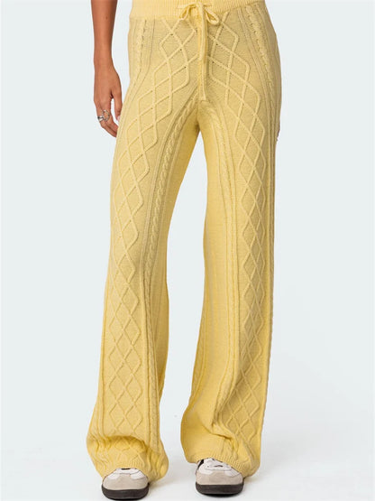 JuliaFashion - Fashion Knitted Ruched Elegant Elastic Low Waist Long Pants