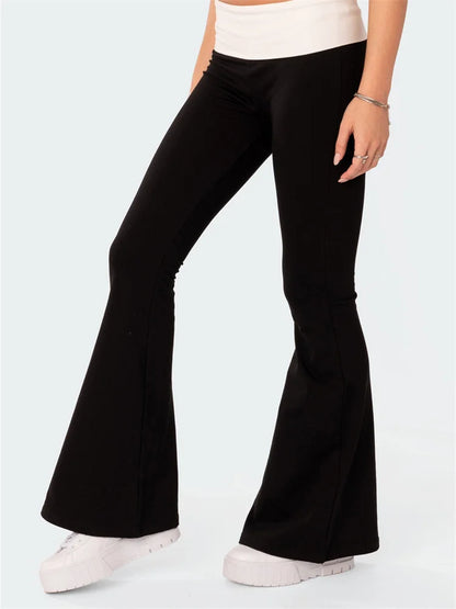 JuliaFashion - Fashion Long Flare Pants Lapel Waist Y2K Joggers Yoga Pants
