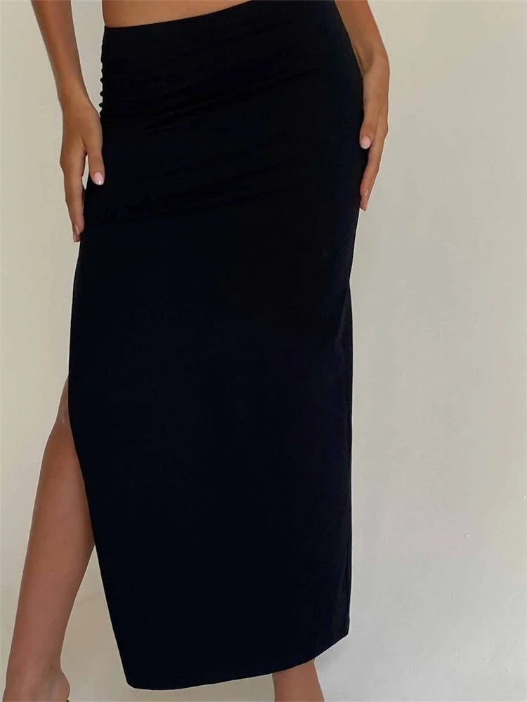 JuliaFashion - Off Shoulder Irregular Hem Tops Side Split Long Skirts Suits