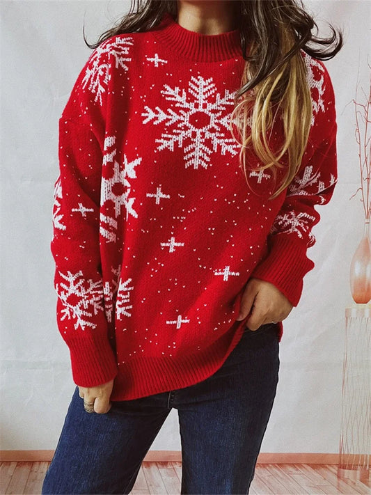 JuliaFashion - Christmas Casual Snowflake Print Winter Warm Long Sleeve Pullovers Basic Knitwear Fall Sweater