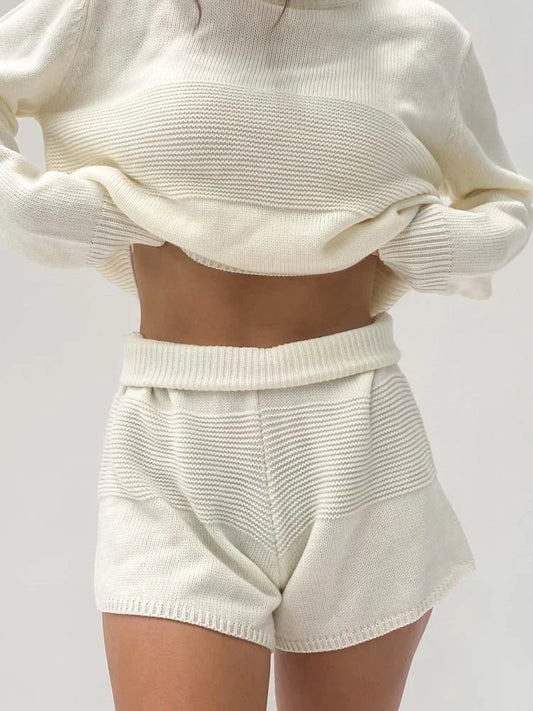 Long Sleeve Knitted Fall Sweaters Shorts Suits
