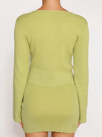 JuliaFashion - 2pcs Spring Autumn Buttons Up Sweaters Sets Suits