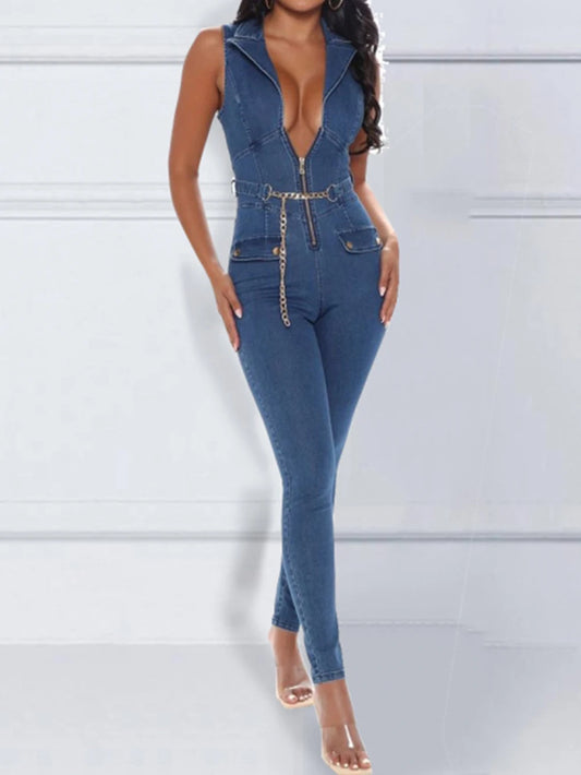 Sexy Sleeveless Denim Women's Jeans Bodysuit Jumpsuits