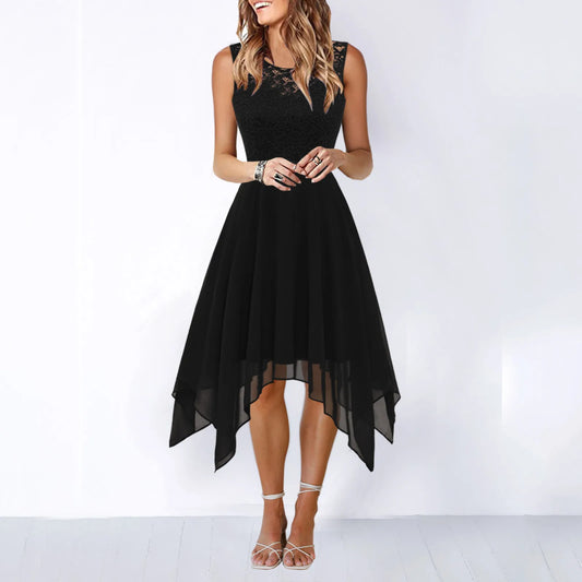 Elegant Formal Women Solid Color Lace Evening Party Ladies Sleeveless Loose Hollow Out Lace Floral Summer Long Dress