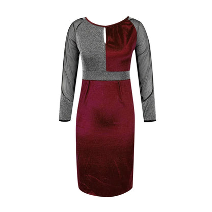 JuliaFashion - Elegant Office Lady Mini Round Neck Stitching Mesh High Waist Slim Long Sleeve Hip 2024 Spring Summer Woman Dress