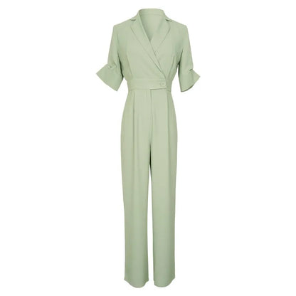JuliaFashion - Elegant Green V-Neck Office Lady Slim Fit Jumpsuits