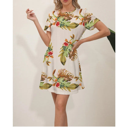 Julia Fashion - Slim Fit Short Sleeve Round Neck Flower Mini Dress