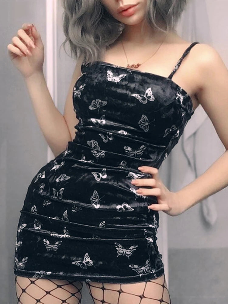 Julia Fashion - Harajuku Black Dress Gothic Spaghetti Strap Off Shoulder Sexy Mini Dress