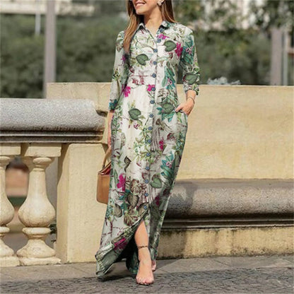JuliaFashion - Ladies Denim Solid Color 2024 Summer New Shirt Collar Button Long Denim Mom Skirt Women Elegant Casual Wear Dress
