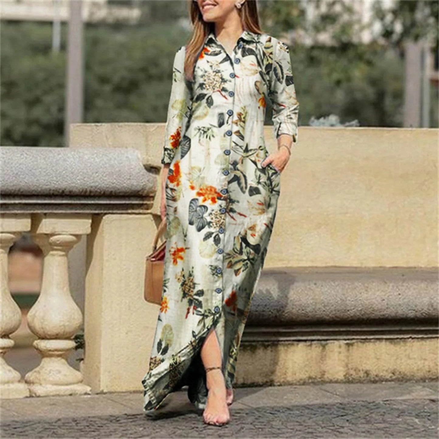 JuliaFashion - Ladies Denim Solid Color 2024 Summer New Shirt Collar Button Long Denim Mom Skirt Women Elegant Casual Wear Dress