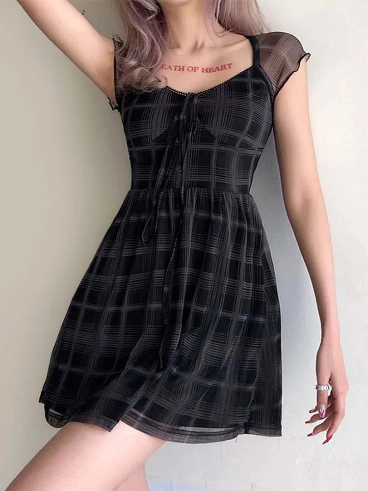 Julia Fashion - Lattice Pattern A-Line Casual Lady Streetwear Mini Dress