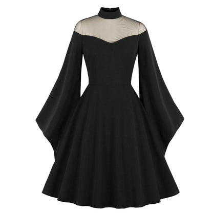 JuliaFashion - Medieval Retro Queen Princess Party Long Sleeve Punk Vintage Gothic 50s Flare Sleeve Swing Cosplay Costume Dress