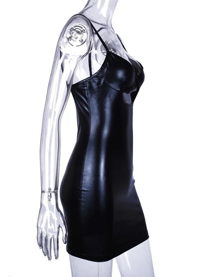 Julia Fashion - Slim Black Sexy High-waist PU Solid Bodycon Mini Dress