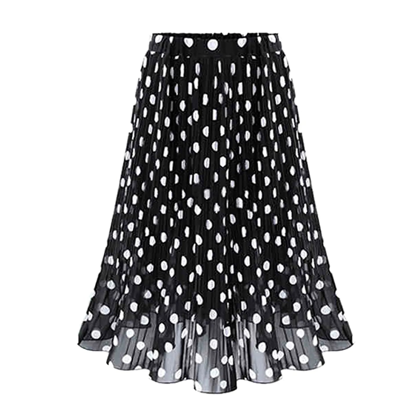JuliaFashion - Pleated Chiffon Tulle Polka Dot Vintage Flared Skirt Dress