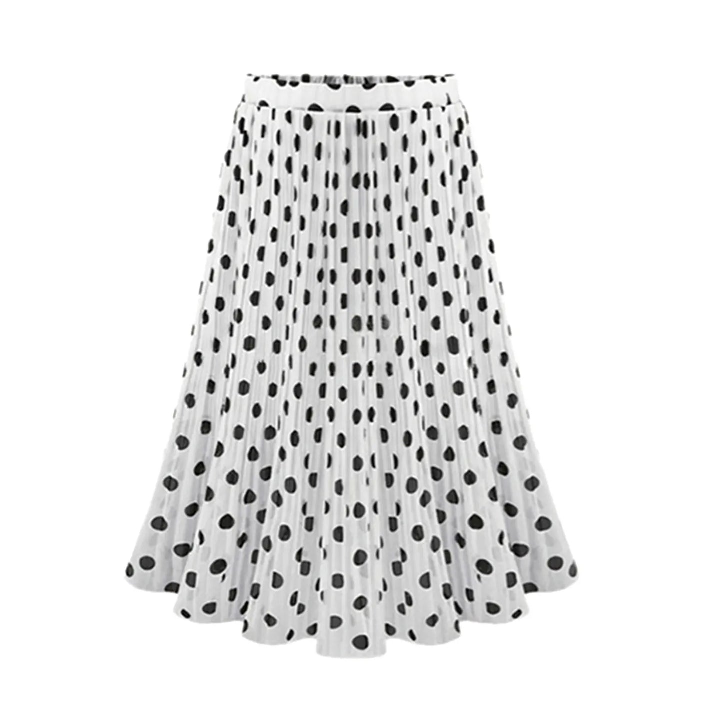JuliaFashion - Pleated Chiffon Tulle Polka Dot Vintage Flared Skirt Dress