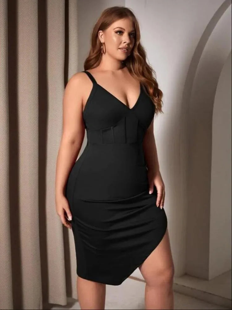 Julia Fashion - Plus Asymmetrical Hem Cami Mini Dress
