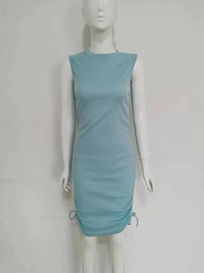 Julia Fashion - Drawstring Sleeveless Vintage Bodycon Mini Dress