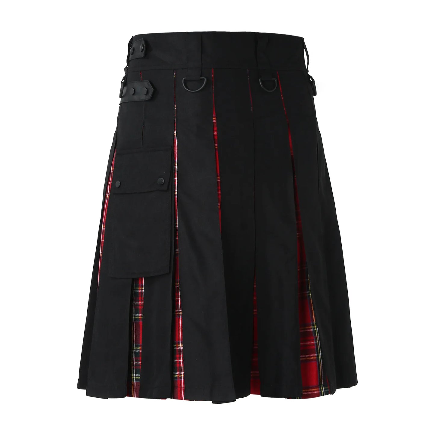 JuliaFashion - Scottish Mens Kilt Fashion Casual Retro Scottish Style Pocket Pleated Skirt Traditional Personality Kilts Check Pattern Skirts Dress