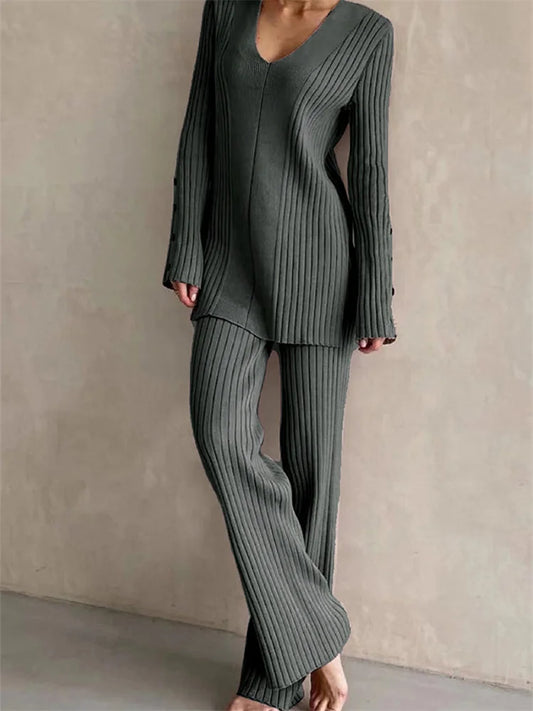Knitted Pullovers Sweaters Wide Leg Trousers Loungewear Suits