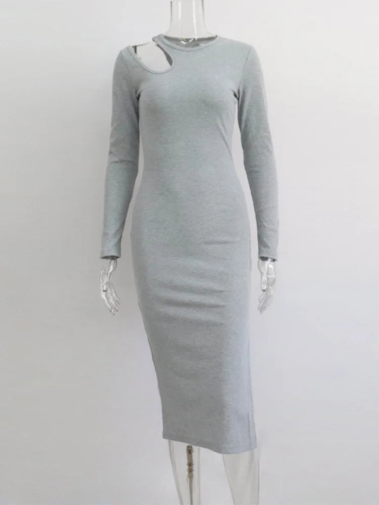 Julia Fashion - Cut Out Midi Elegant O-neck Long Sleeve Solid Casual Mini Dress