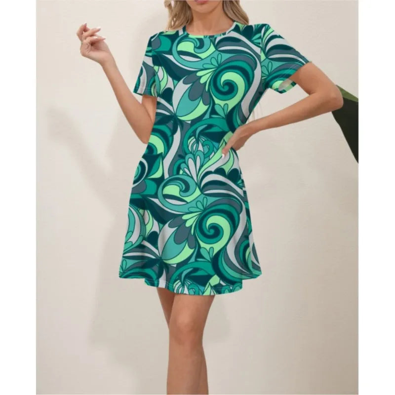 Julia Fashion - Comfortable Fashion Fresh Leisure Printed Short Sleeve Round Neck Mini Dress