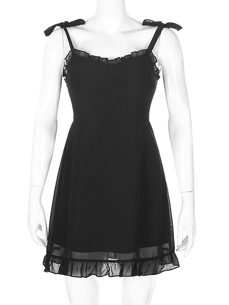 Julia Fashion - Sweet Black Bandage Backless Mesh Sundress Casual Mini Dress
