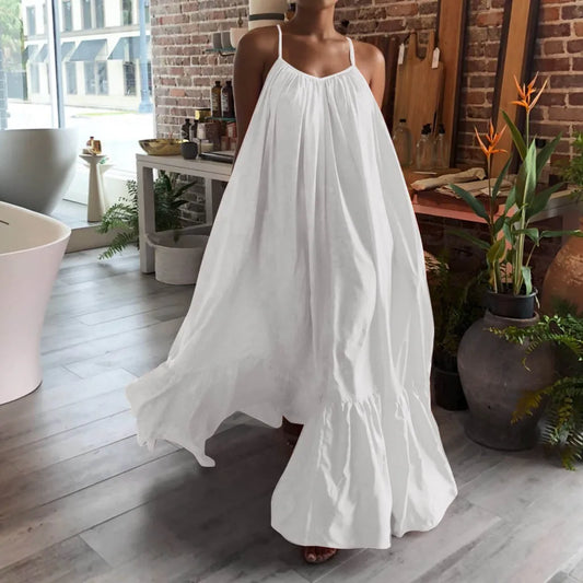 JuliaFashion - Women Boho Fashion Casual Solid Sleeveless Strap Pocket Loose Backless Big Swing Summer 2024 Vestidos Dress