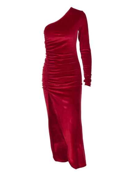 Julia Fashion - Women Elegant Long Sleeve Party Evening Velvet Split Mini Dress