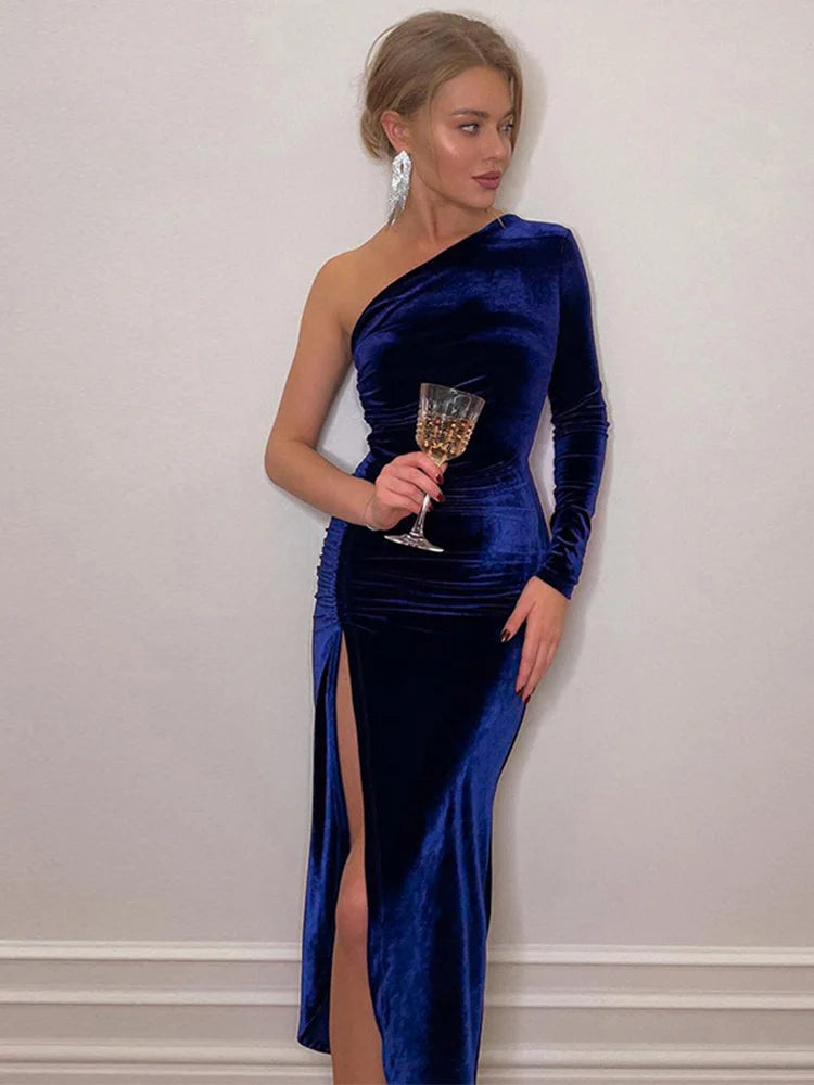 Julia Fashion - Women Elegant Long Sleeve Velvet Bodycon Mini Dress