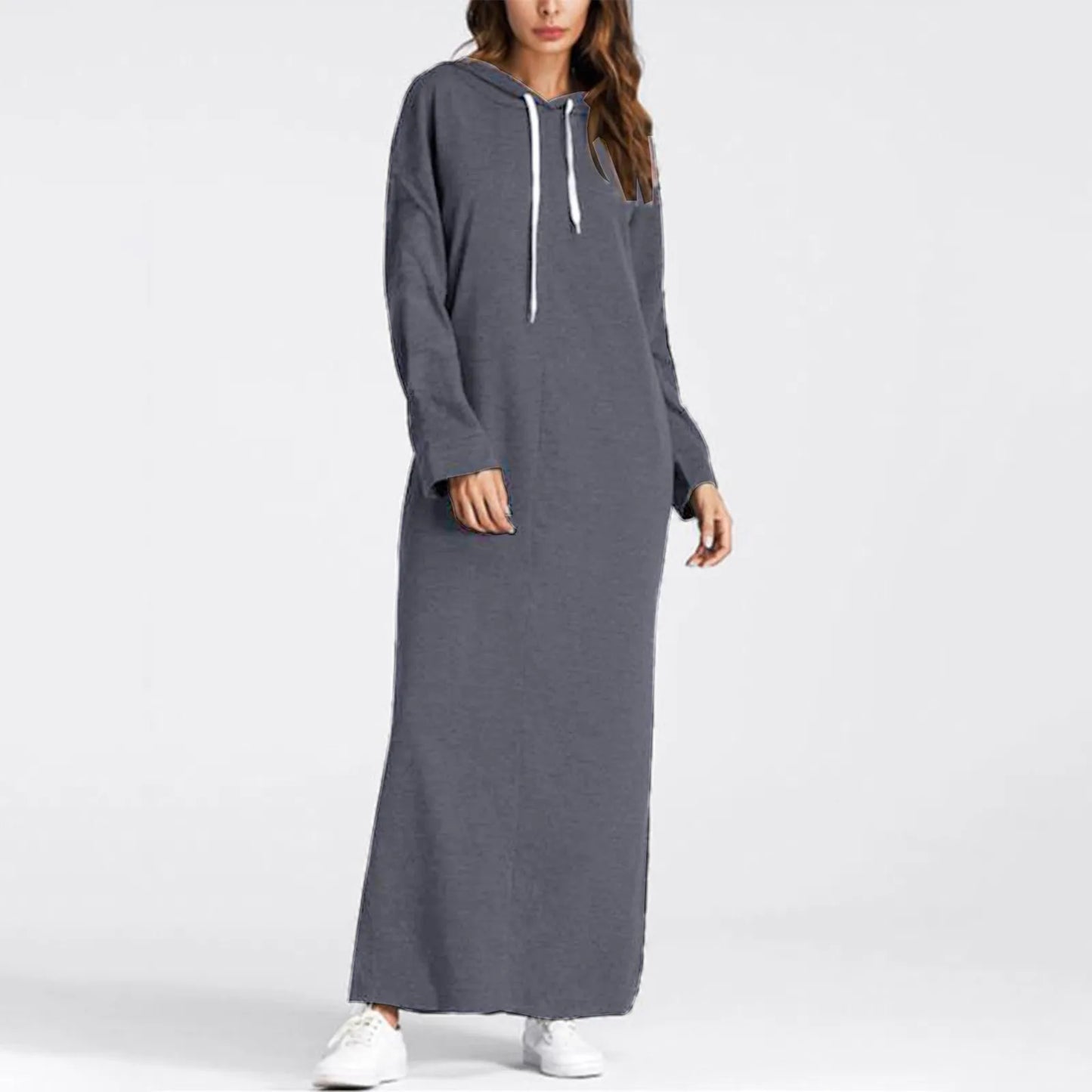 JuliaFashion - Women Maxi Casual Solid Color Drawstring Long Hooded With Pockets Autumn Long Sleeve Hoodies Sweatshirt Dress